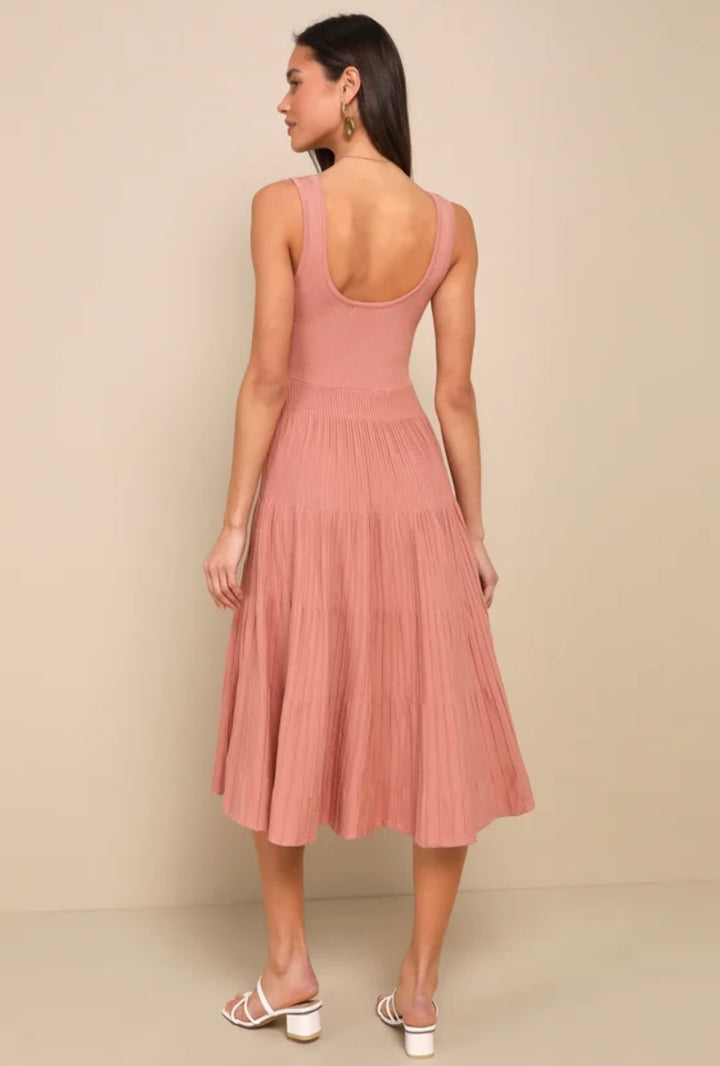 Rachel Ribbed Midi Sweater Dress in Rose