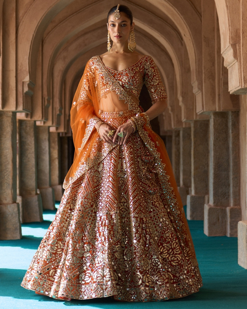 Teja Lehenga in Rust Orange