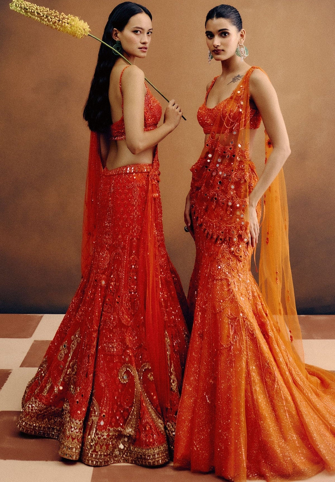 Kavya Molten Sunset Net Sari - drape detail