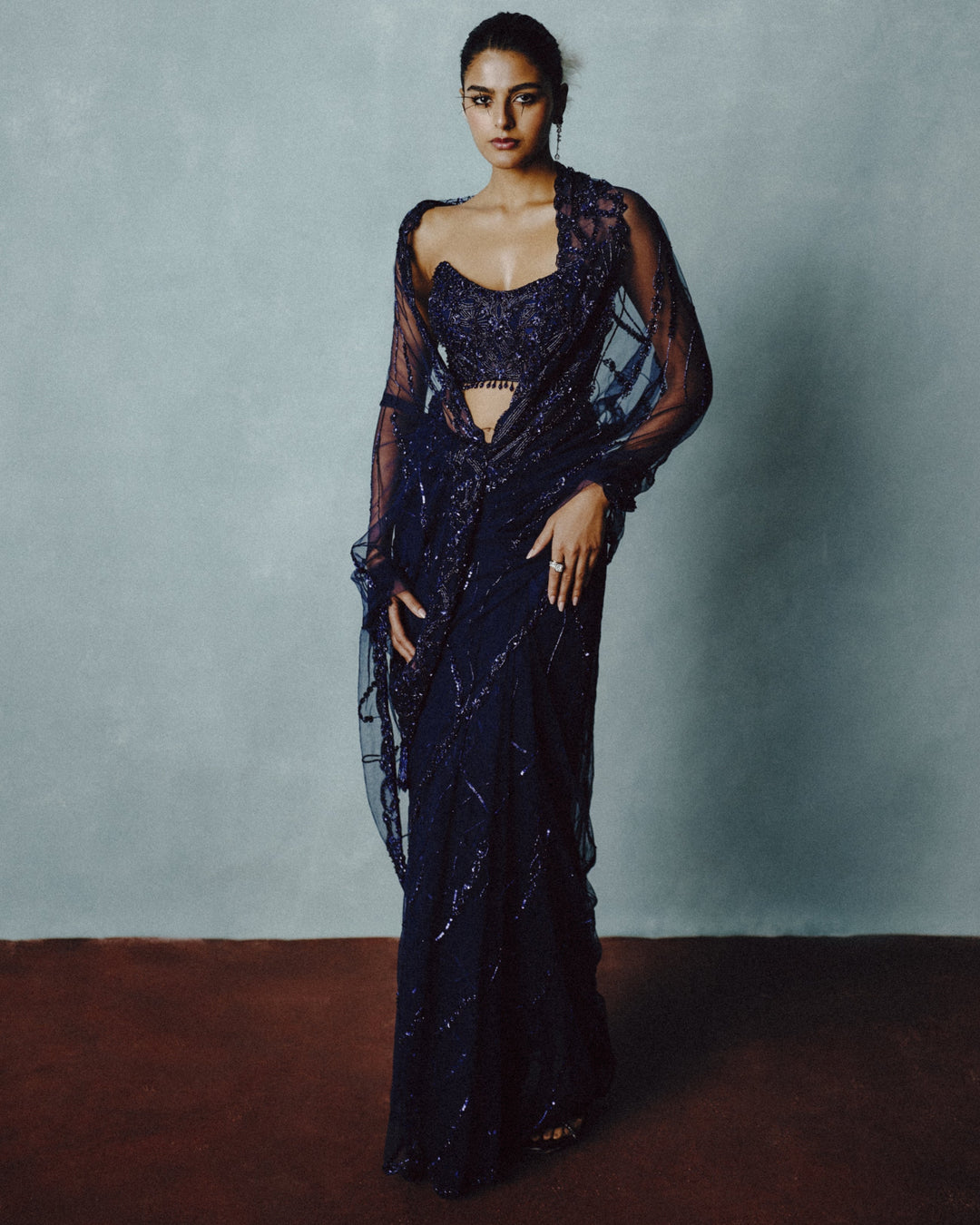 Anika Twilight Tulle Sari - front
