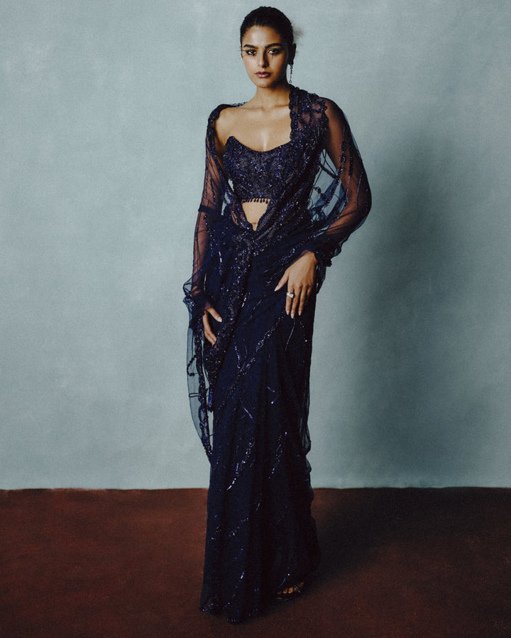 Anika Twilight Tulle Sari - front