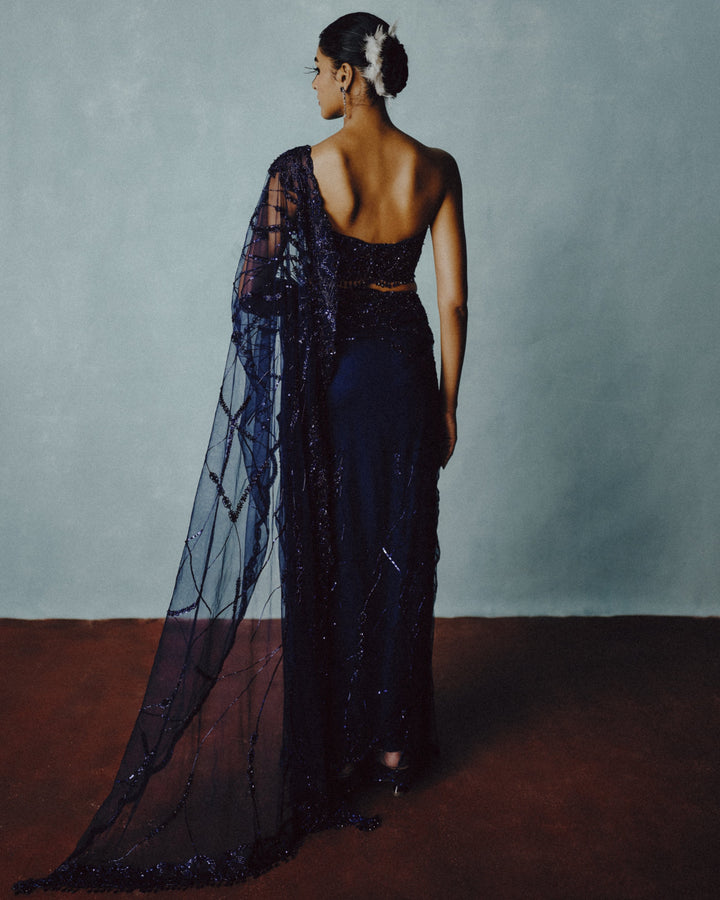 Anika Twilight Tulle Sari - bustier detail