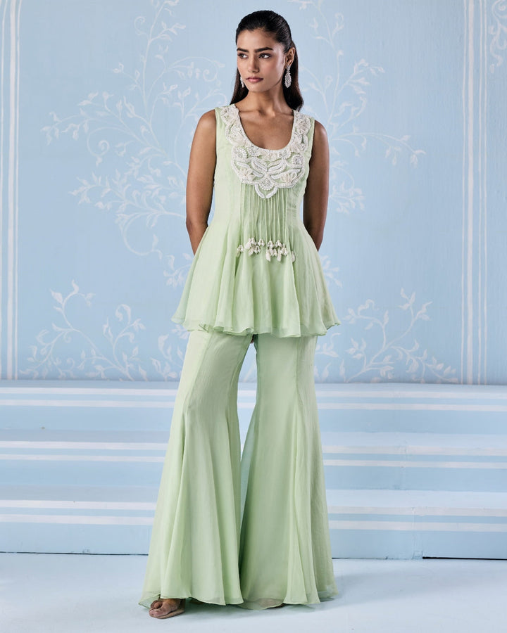 Naira Mint Green Peplum Pants Set - front