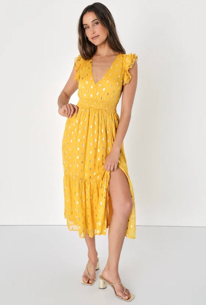 Yelena Spotted Dress in Yellow