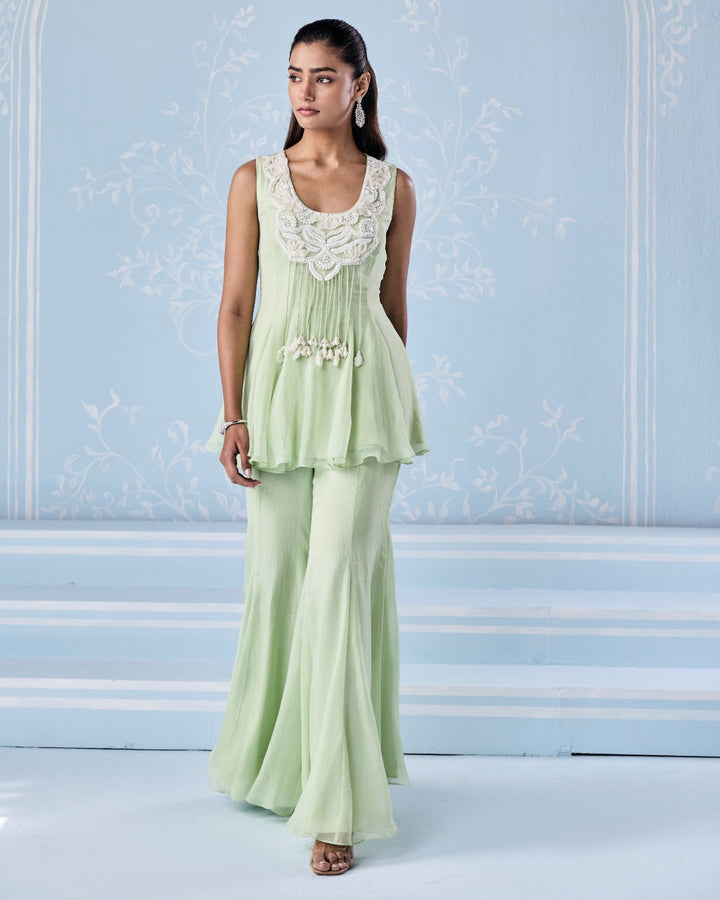 Naira Mint Green Peplum Pants Set - jacket detail
