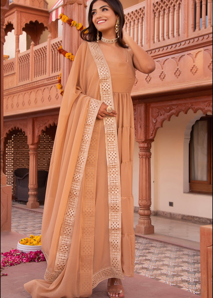 Bina Beige Anarkali Set