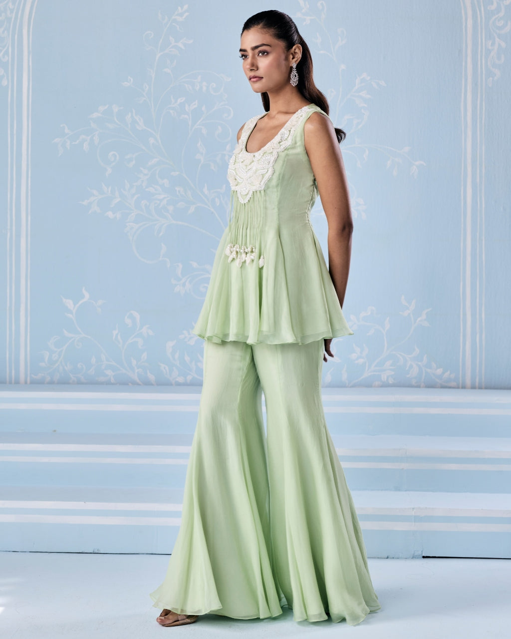 Naira Mint Green Peplum Pants Set - back