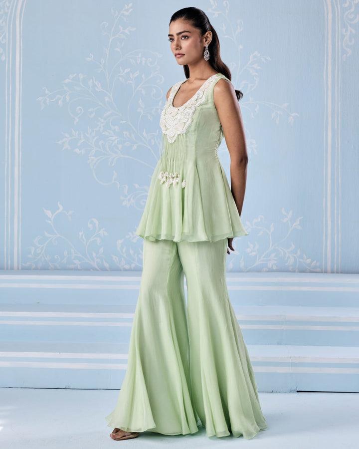 Naira Mint Green Peplum Pants Set - back