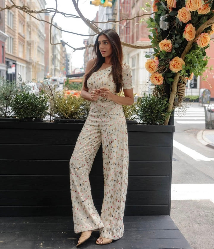 Megha Embellished Jumpsuit in Cream
