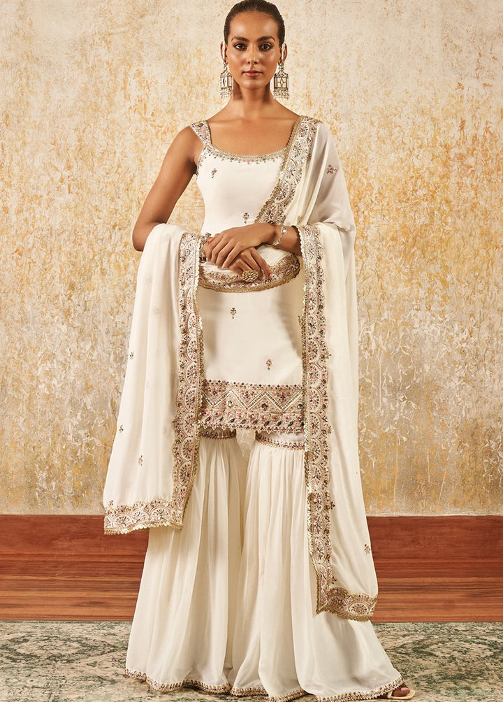Gaya Gharara Suit in Ivory
