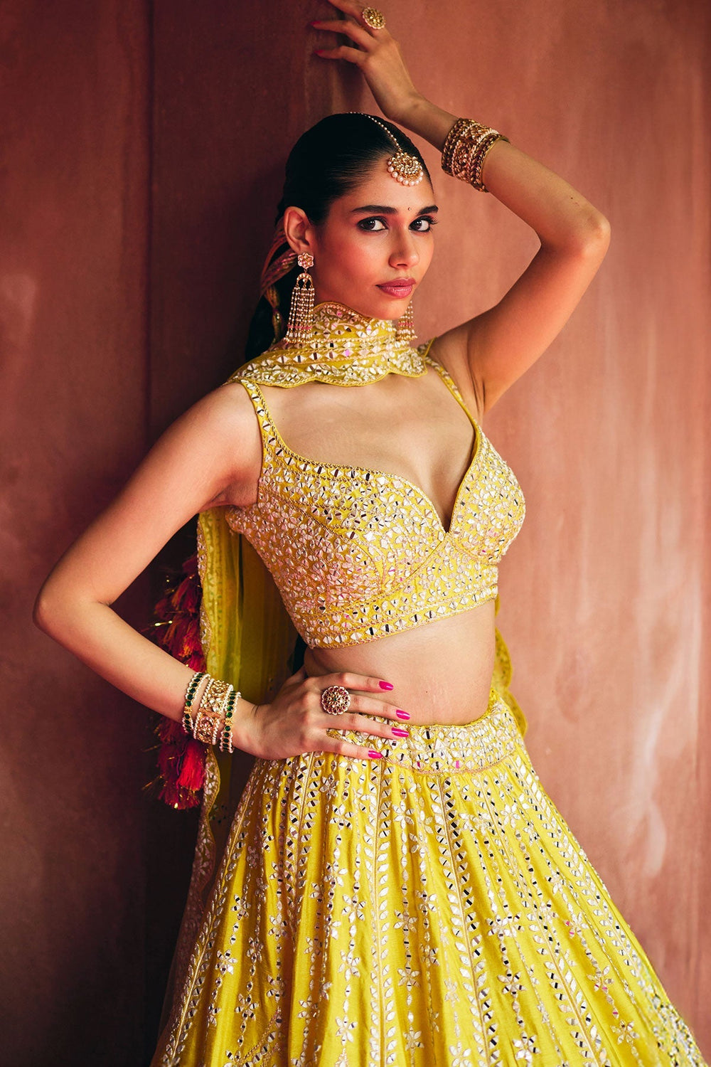 Tarini Yellow Raw Silk Lehenga - detail