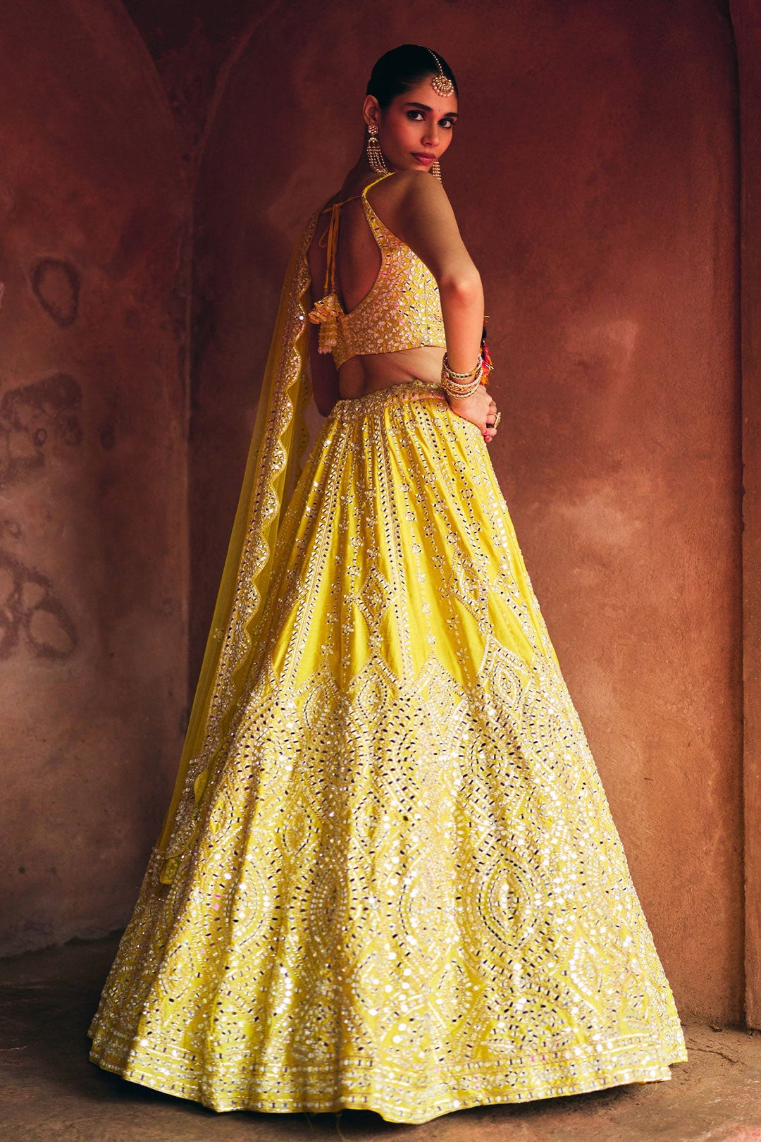 Tarini Yellow Raw Silk Lehenga - blouse detail