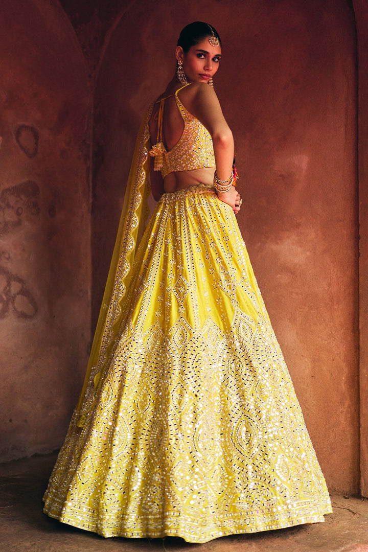 Tarini Yellow Raw Silk Lehenga - blouse detail