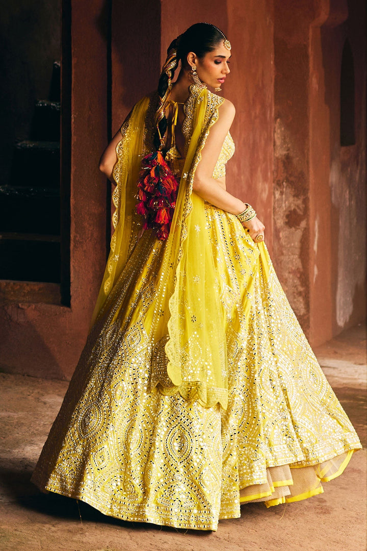 Tarini Yellow Raw Silk Lehenga - full set