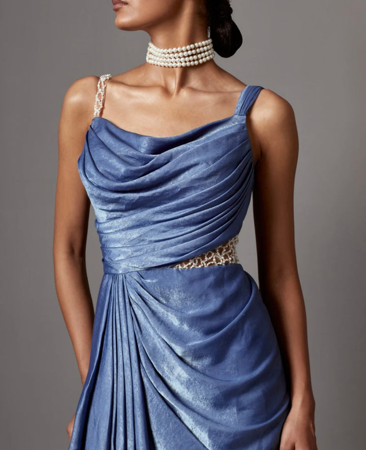 Binty Drape Gown in Blue