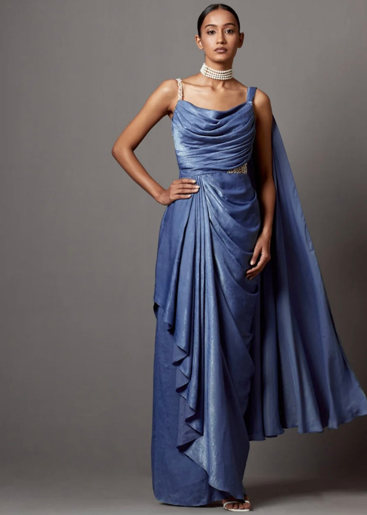 Binty Drape Gown in Blue