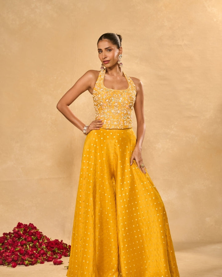 Riz Powder Blue Yellow Corset Set - dupatta detail