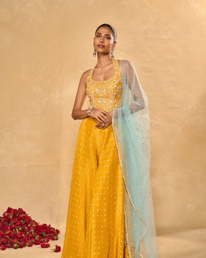 Riz Powder Blue Yellow Corset Set - front
