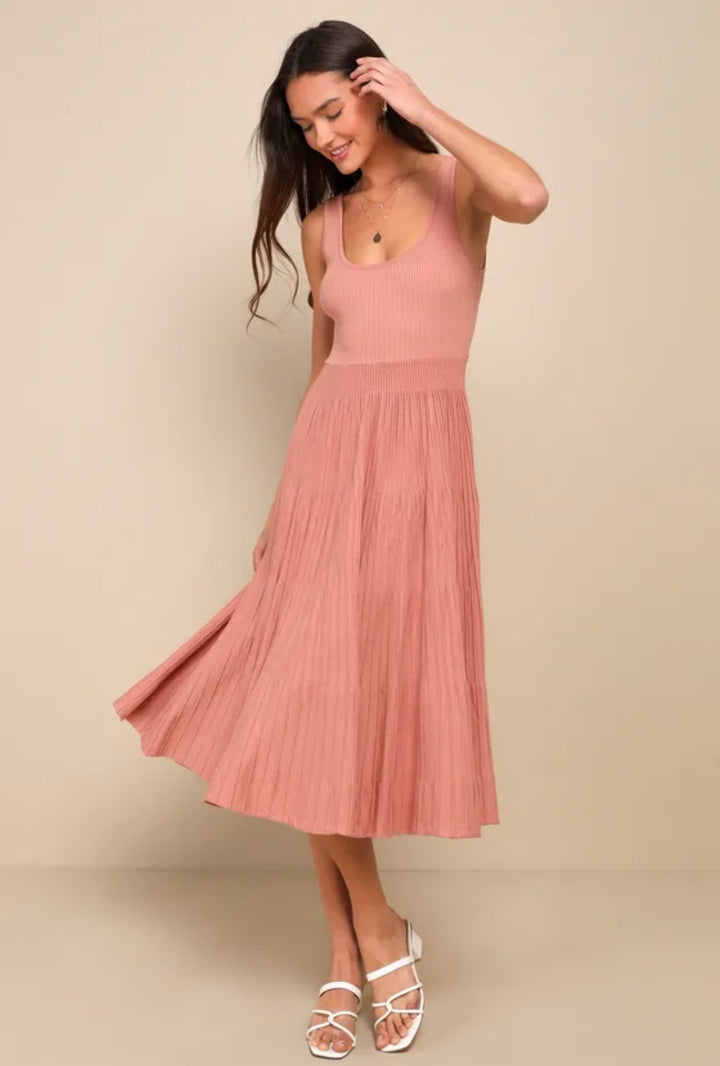 Rachel Ribbed Midi Sweater Dress in Rose