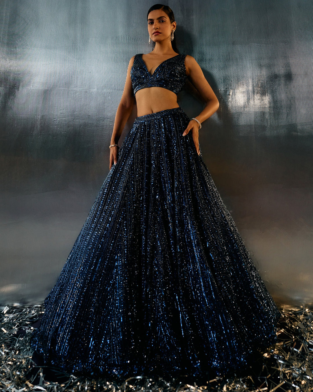 Meera Electric Blue Net Lehenga - dupatta