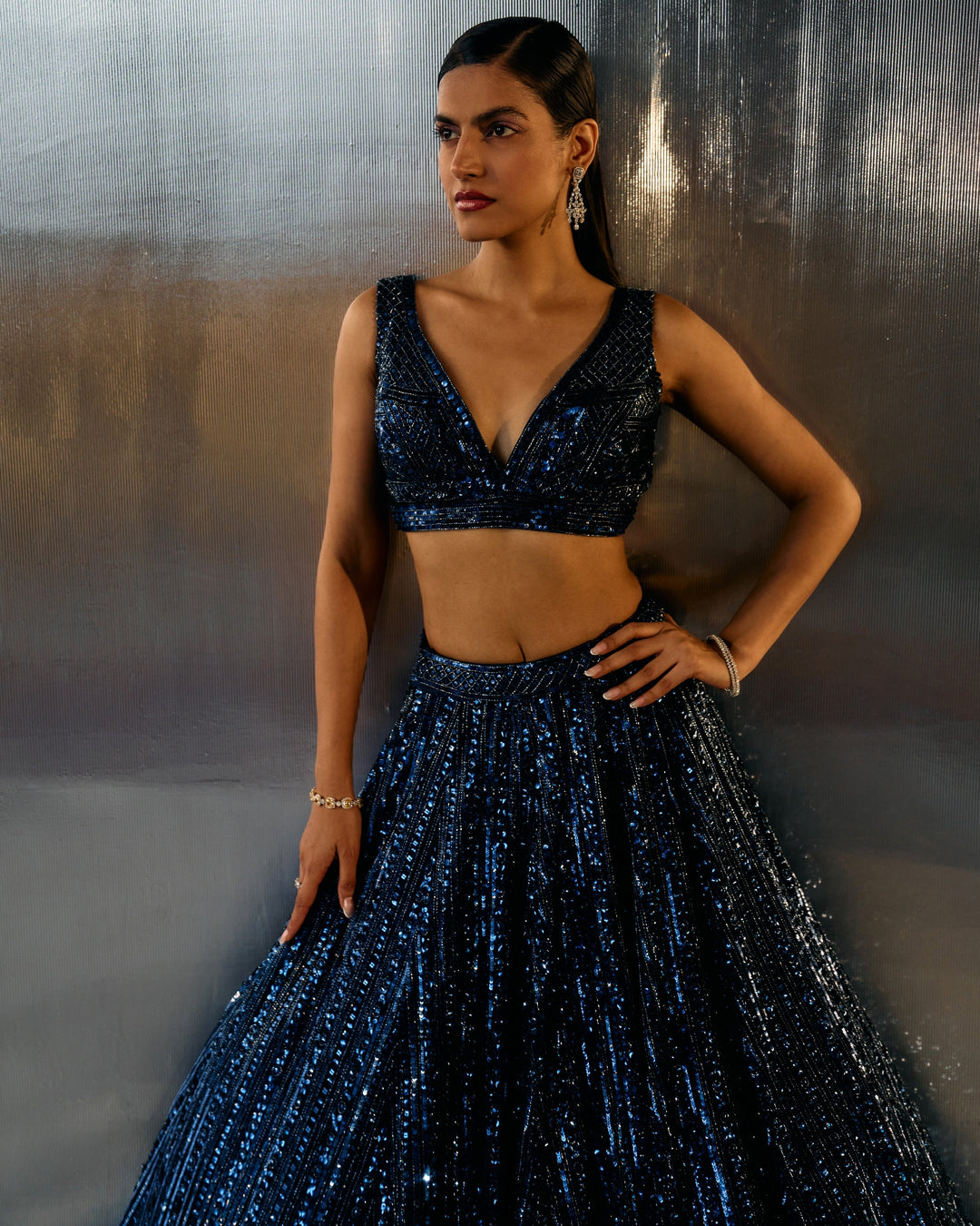 Meera Electric Blue Net Lehenga - full set