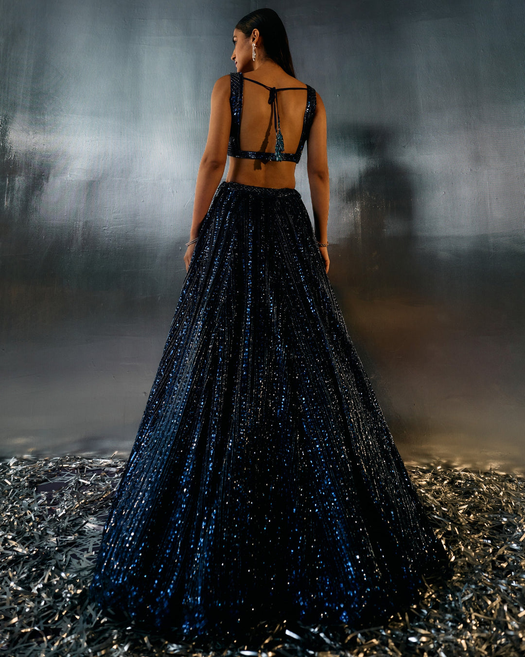 Meera Electric Blue Net Lehenga - back