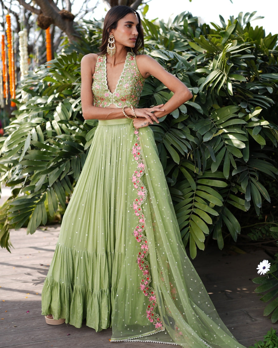 Ishika Pistachio Green Lehenga - skirt detail