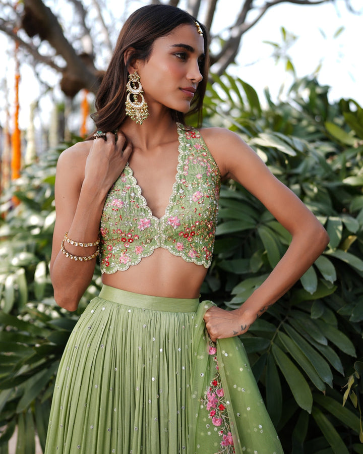 Ishika Pistachio Green Lehenga - dupatta