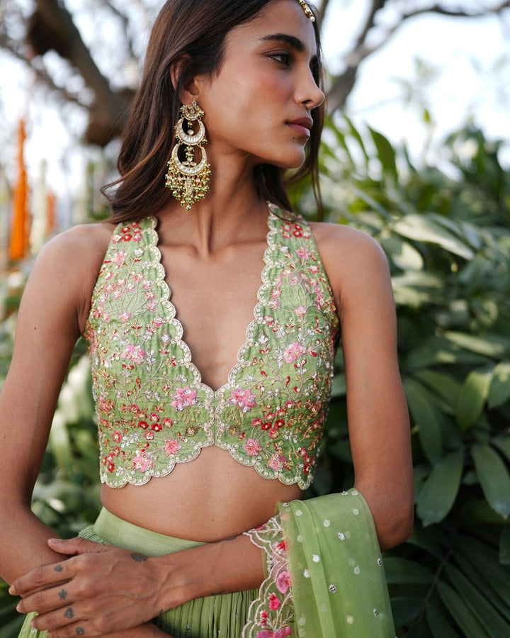 Ishika Pistachio Green Lehenga - side