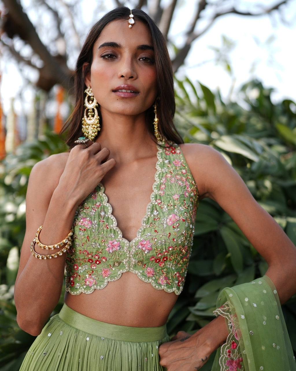 Ishika Pistachio Green Lehenga - back