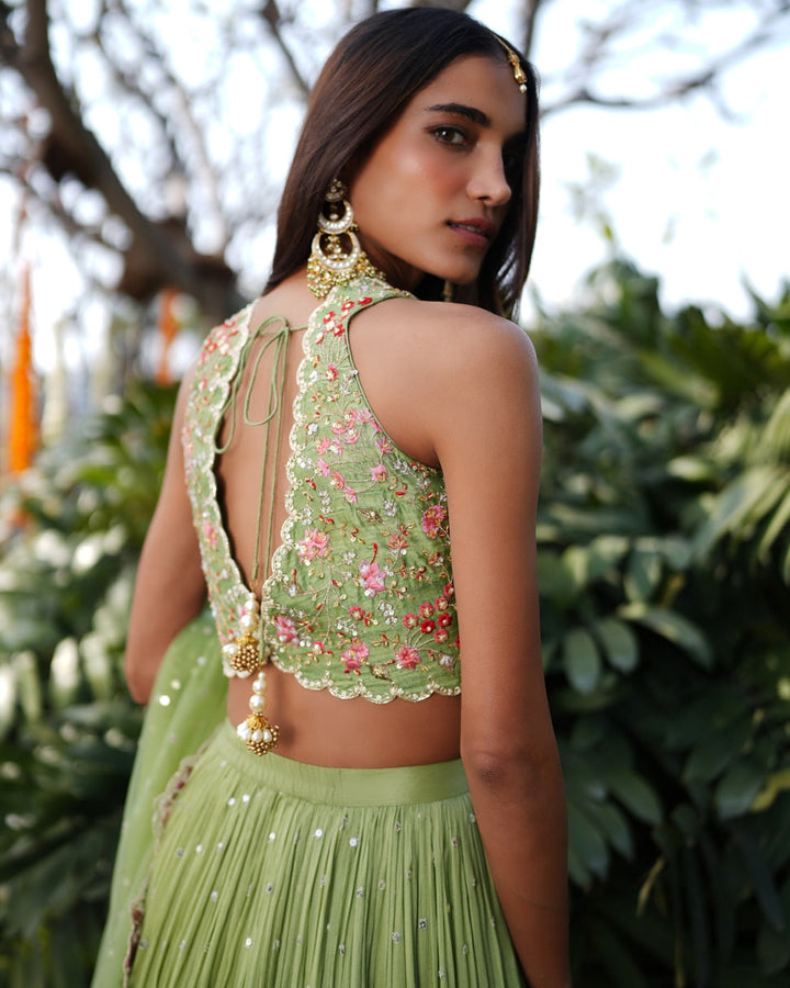 Ishika Pistachio Green Lehenga - full set