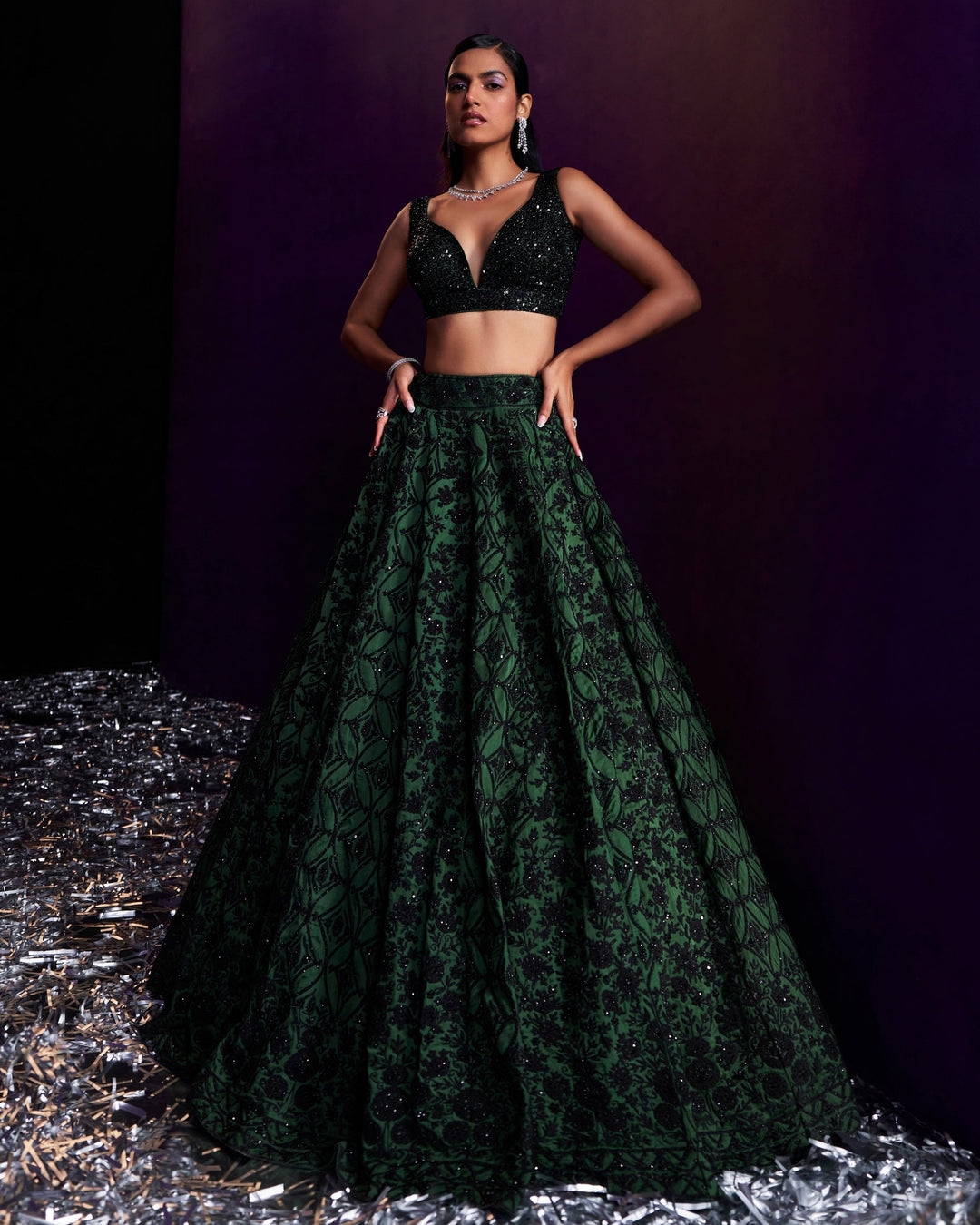 Priya Green Lehenga by Angad Singh - side