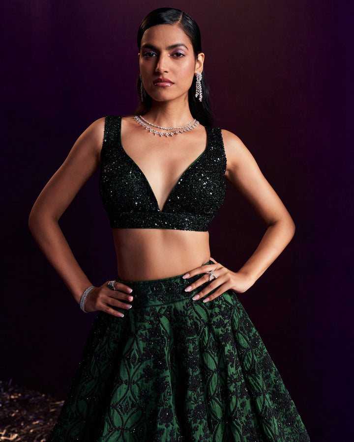 Priya Green Lehenga by Angad Singh - blouse detail