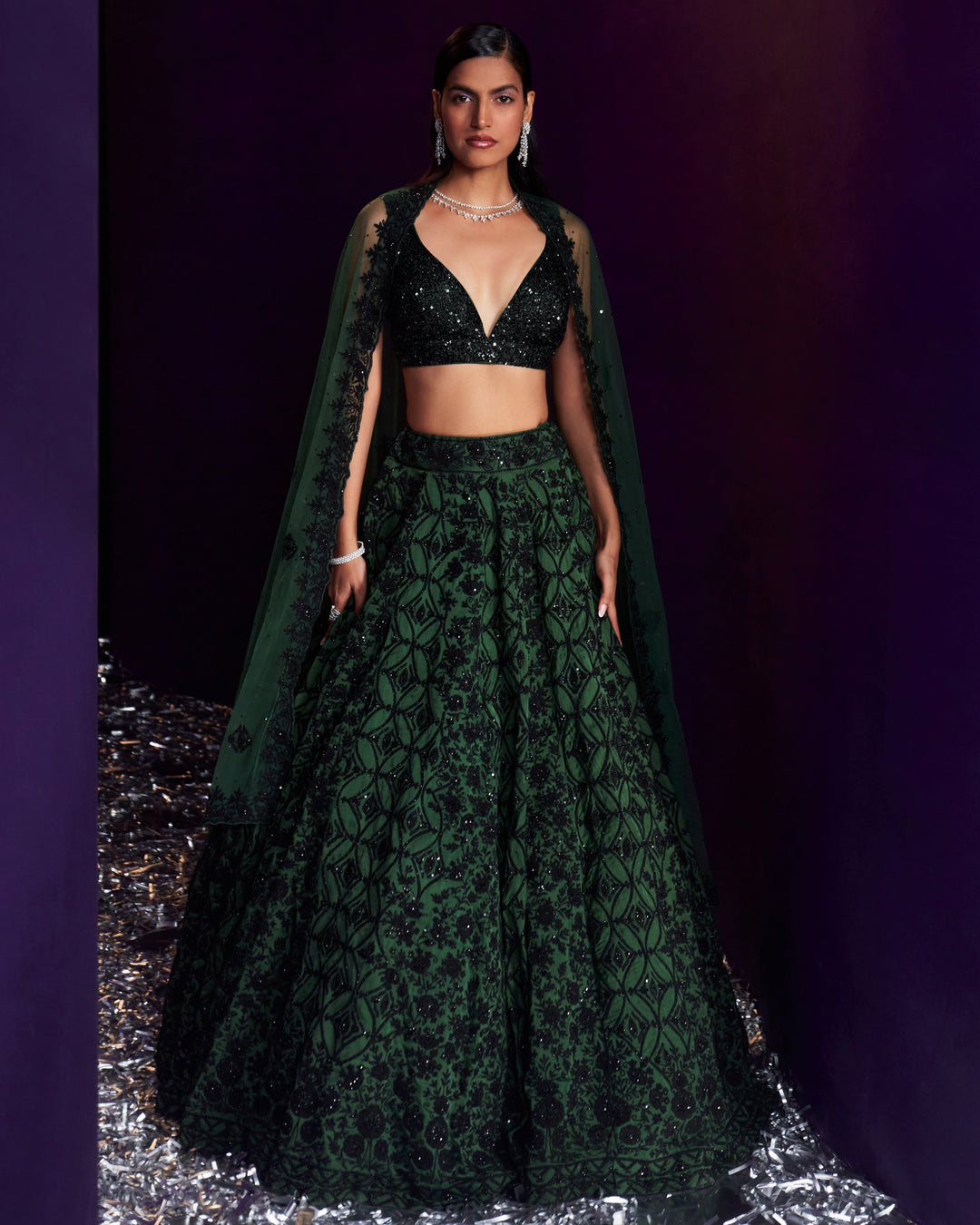 Priya Green Lehenga by Angad Singh - front