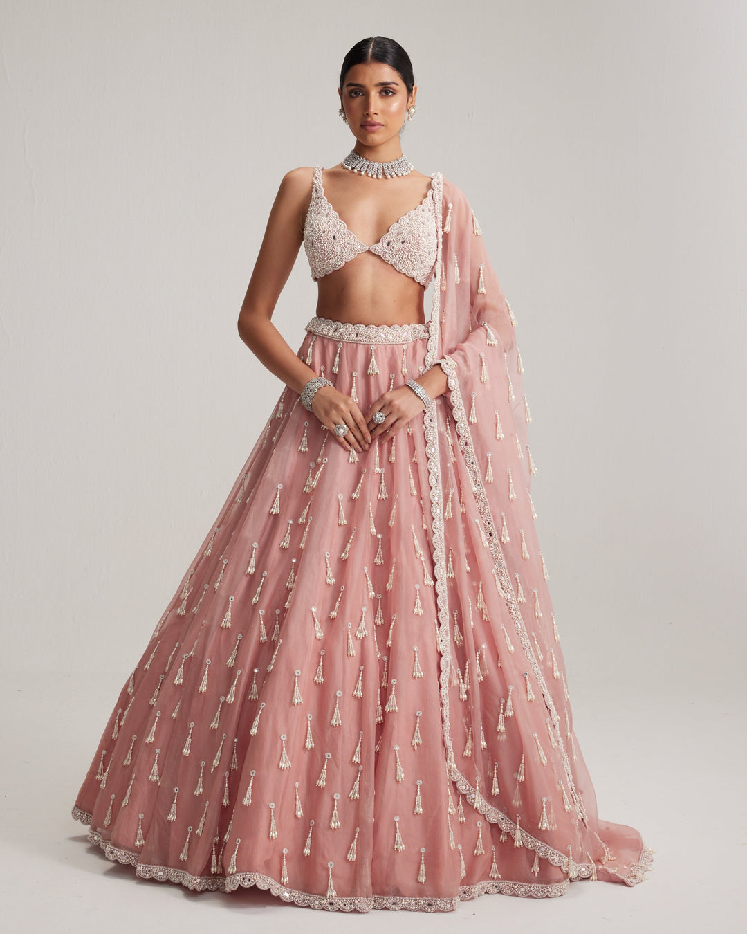Zara Dusty Rose Organza Lehenga - front