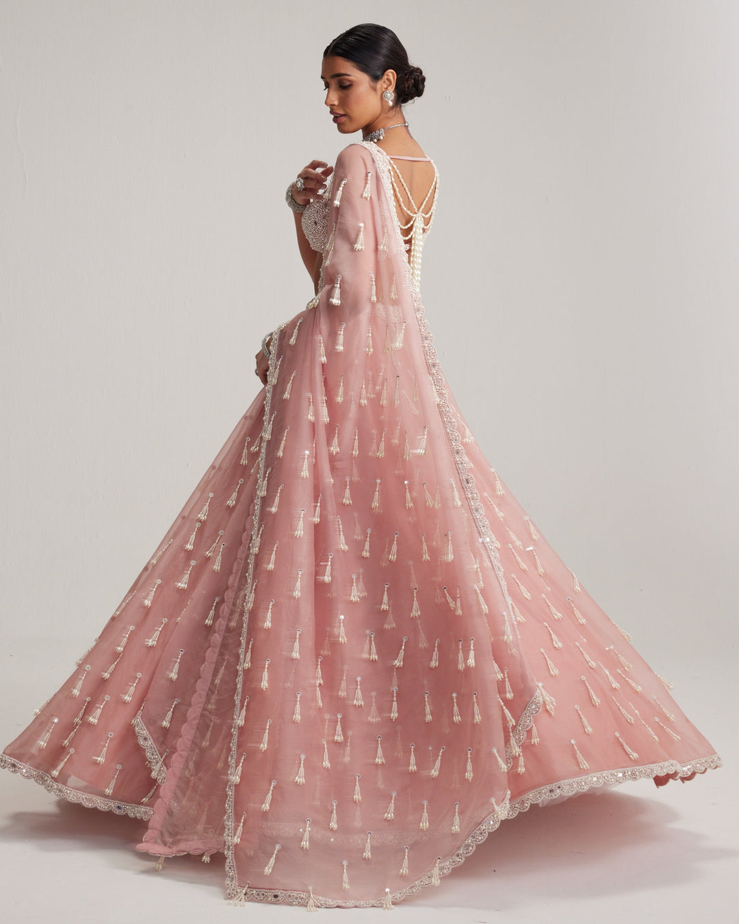 Zara Dusty Rose Organza Lehenga - tassel detail
