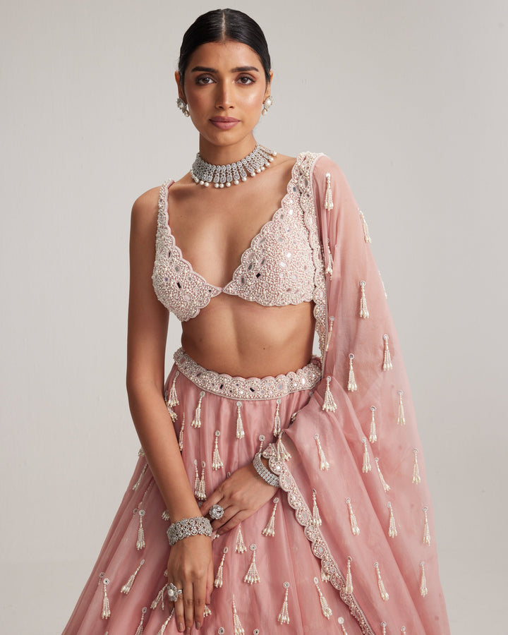 Zara Dusty Rose Organza Lehenga - blouse detail