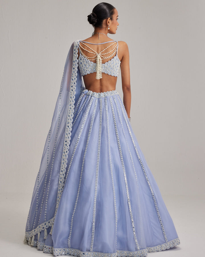 Deepika Blue Organza Lehenga - full set