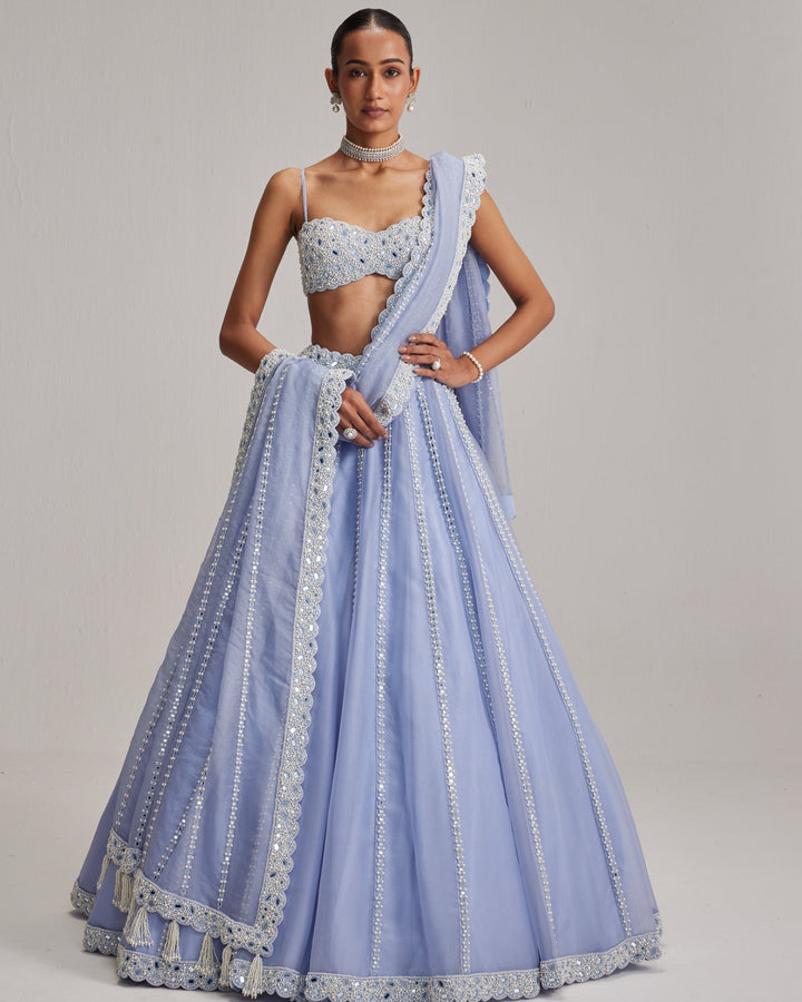 Deepika Blue Organza Lehenga - blouse detail