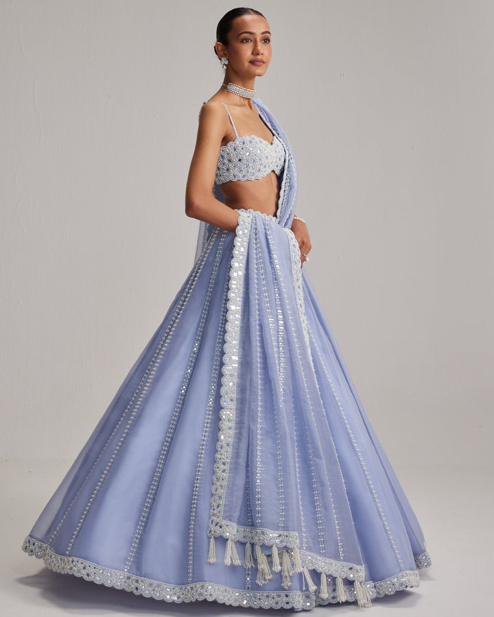 Deepika Blue Organza Lehenga - detail