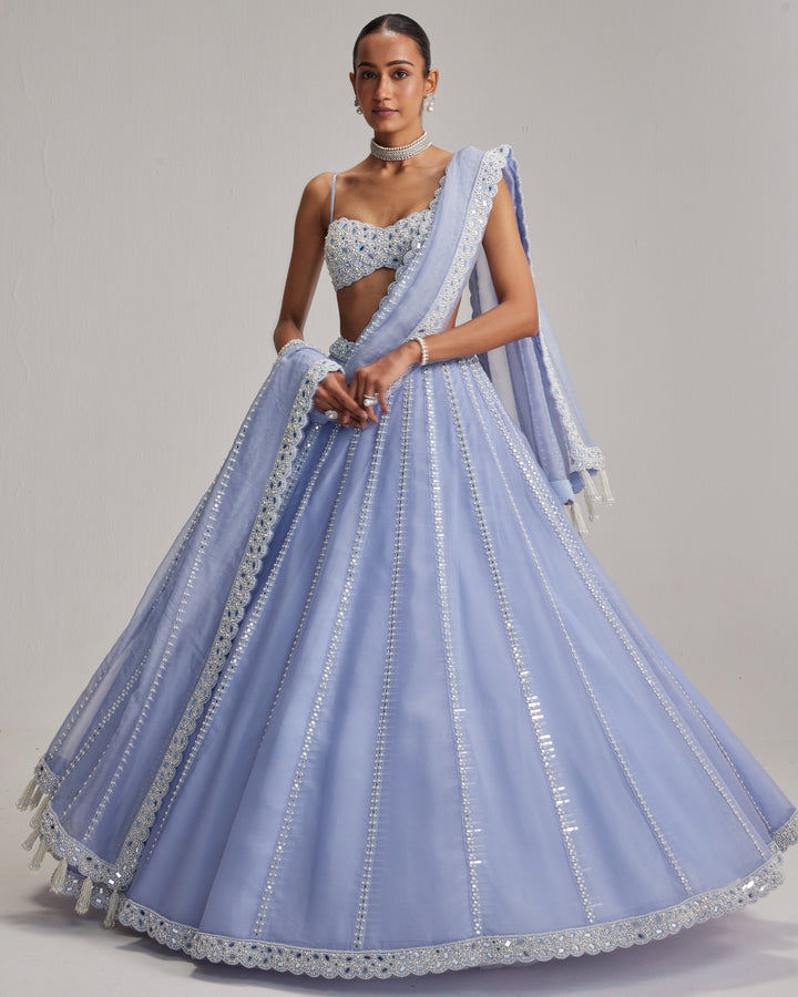 Deepika Blue Organza Lehenga - front