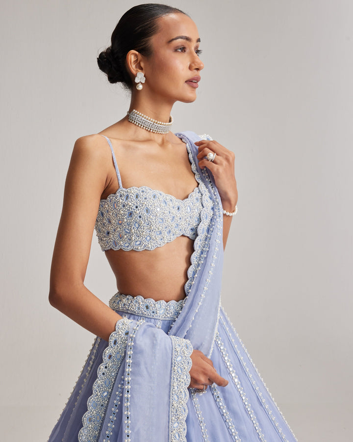 Deepika Blue Organza Lehenga - dupatta
