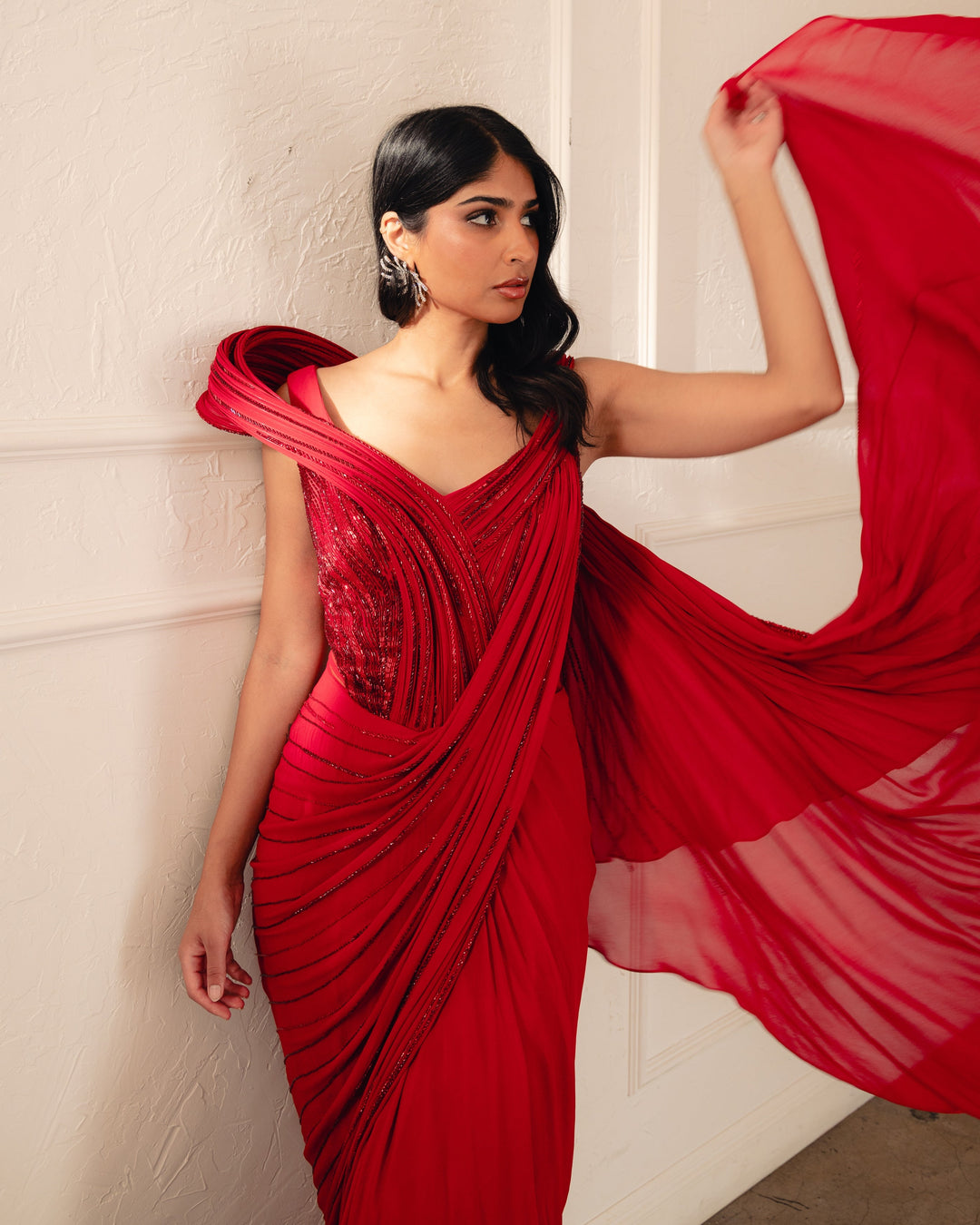 Kiara Lava Red Sari Gown by Gaurav Gupta - back