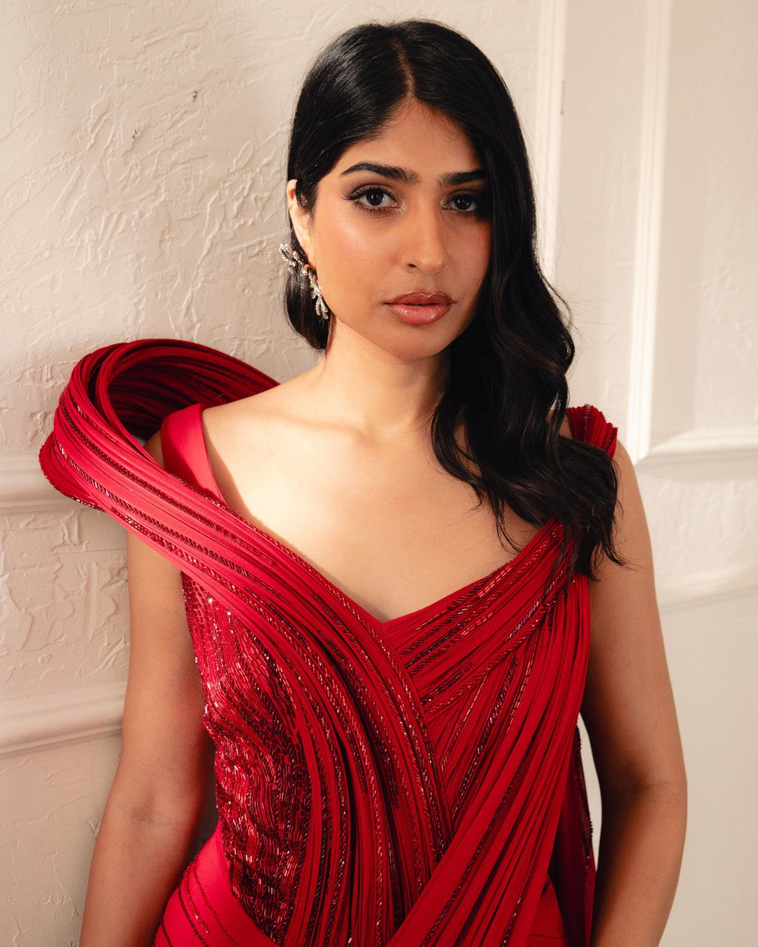 Kiara Lava Red Sari Gown by Gaurav Gupta - blouse detail