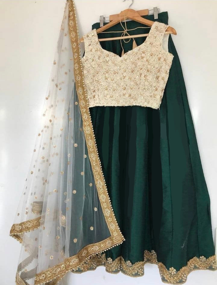 Ami Lehenga in Green & Cream