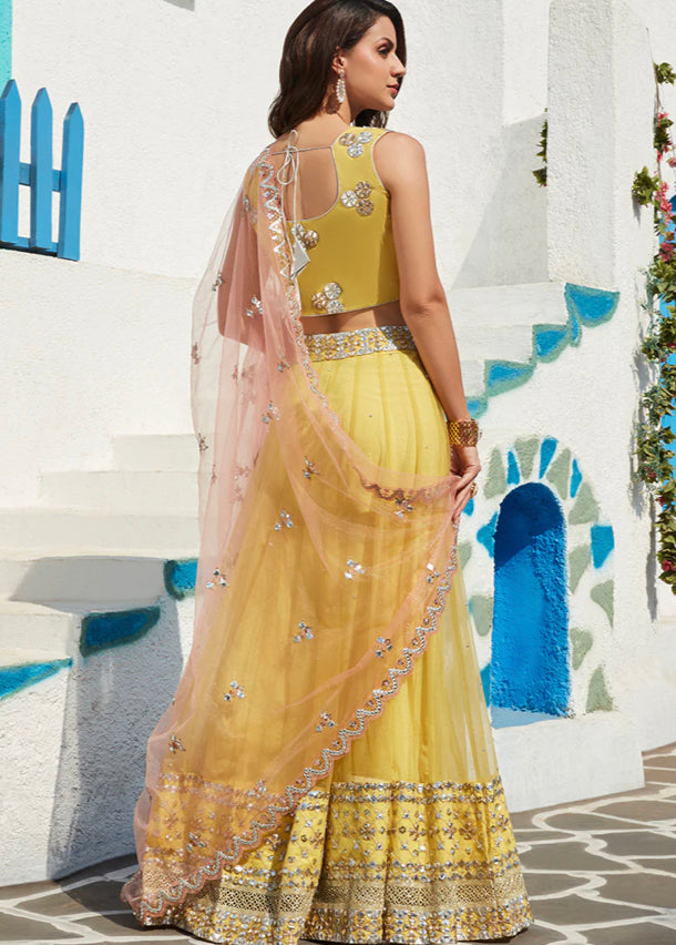 Meeta Lehenga in Yellow/Pink