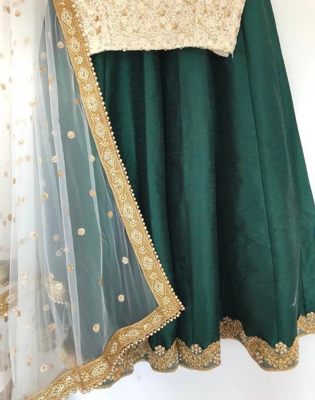 Ami Lehenga in Green & Cream